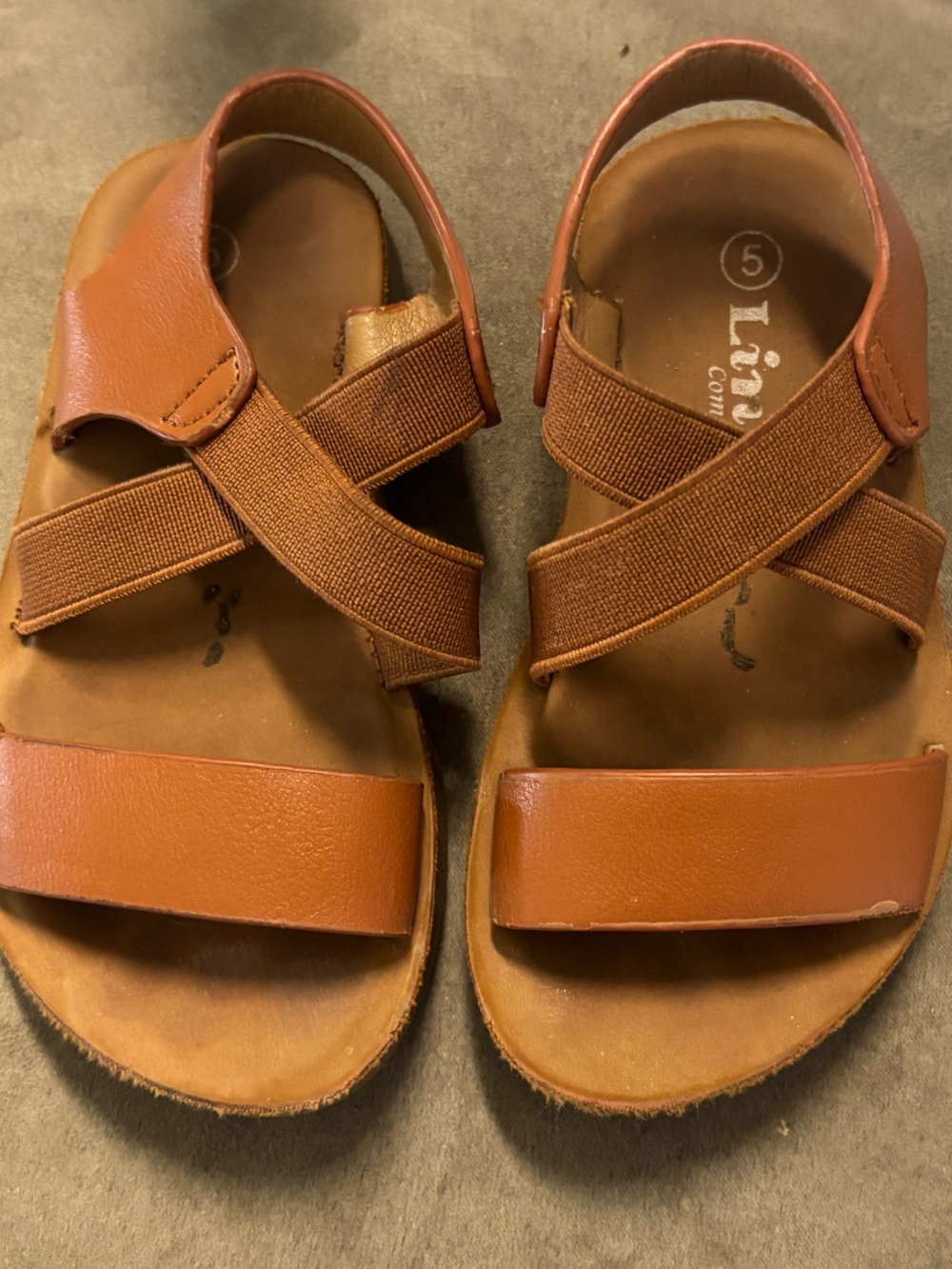 Size 5 Link Comfort solid brown summer Elastic Cross band Slingback Sandals